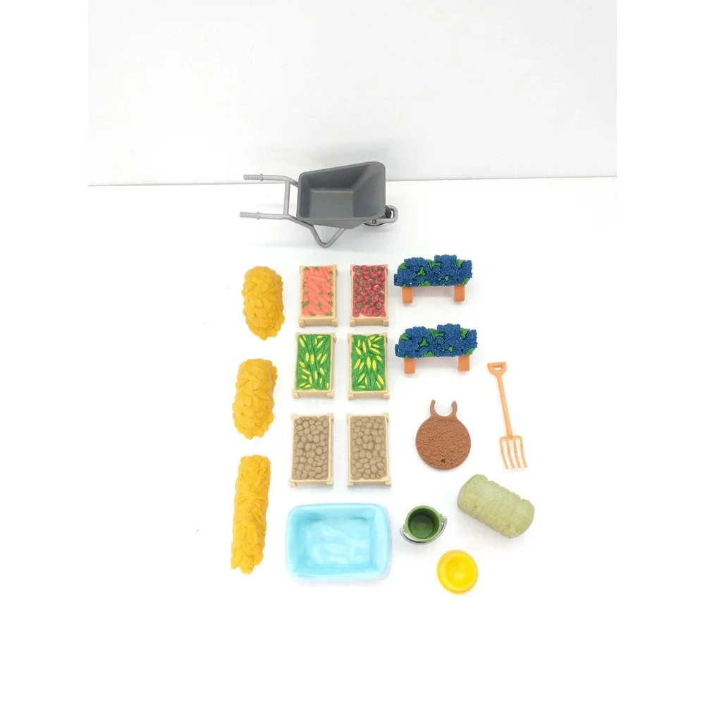 Schleich Farm World Accessories Lot Wheel barrel Veggies Hay Bucket Straw Bed